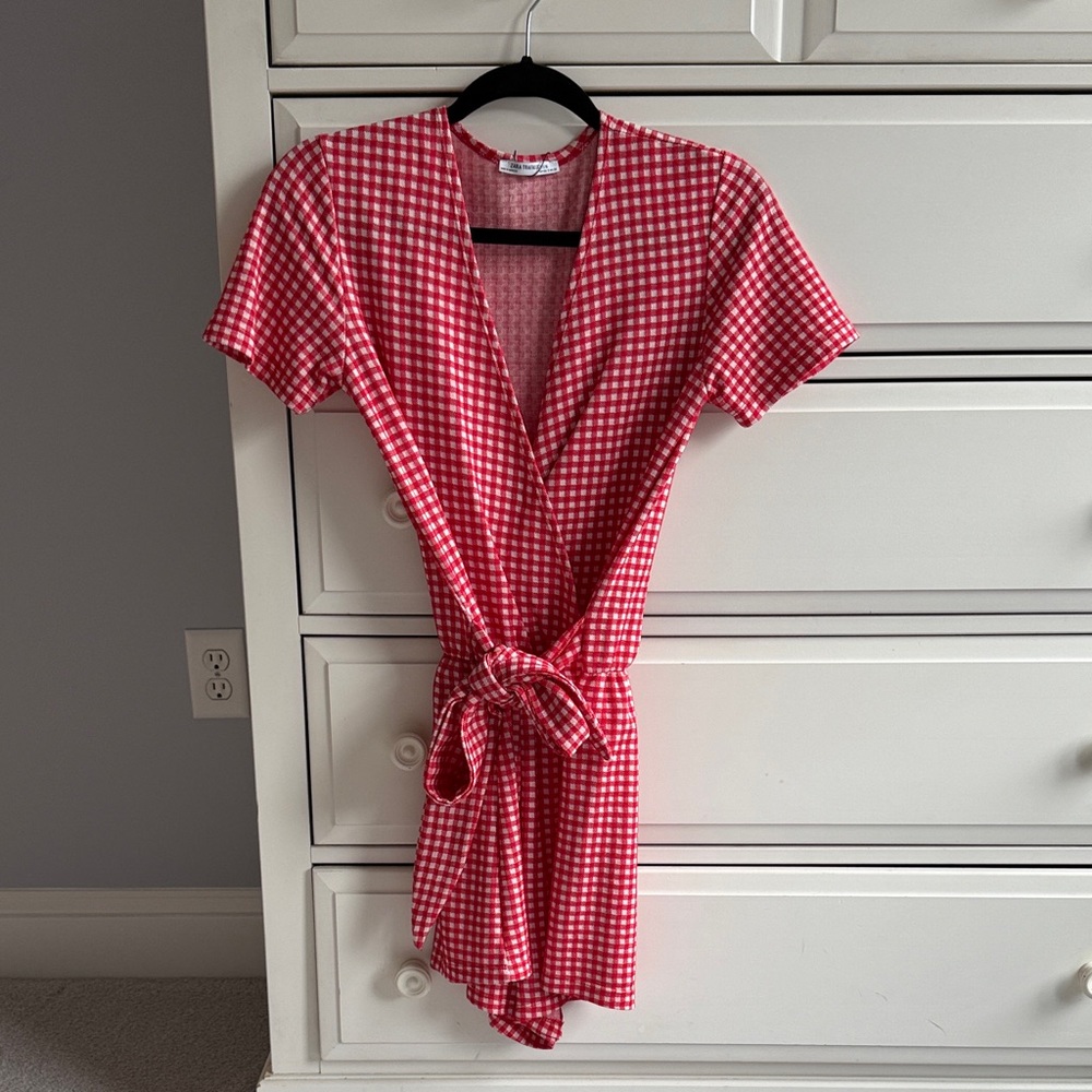 Red Gingham Romper with Tie